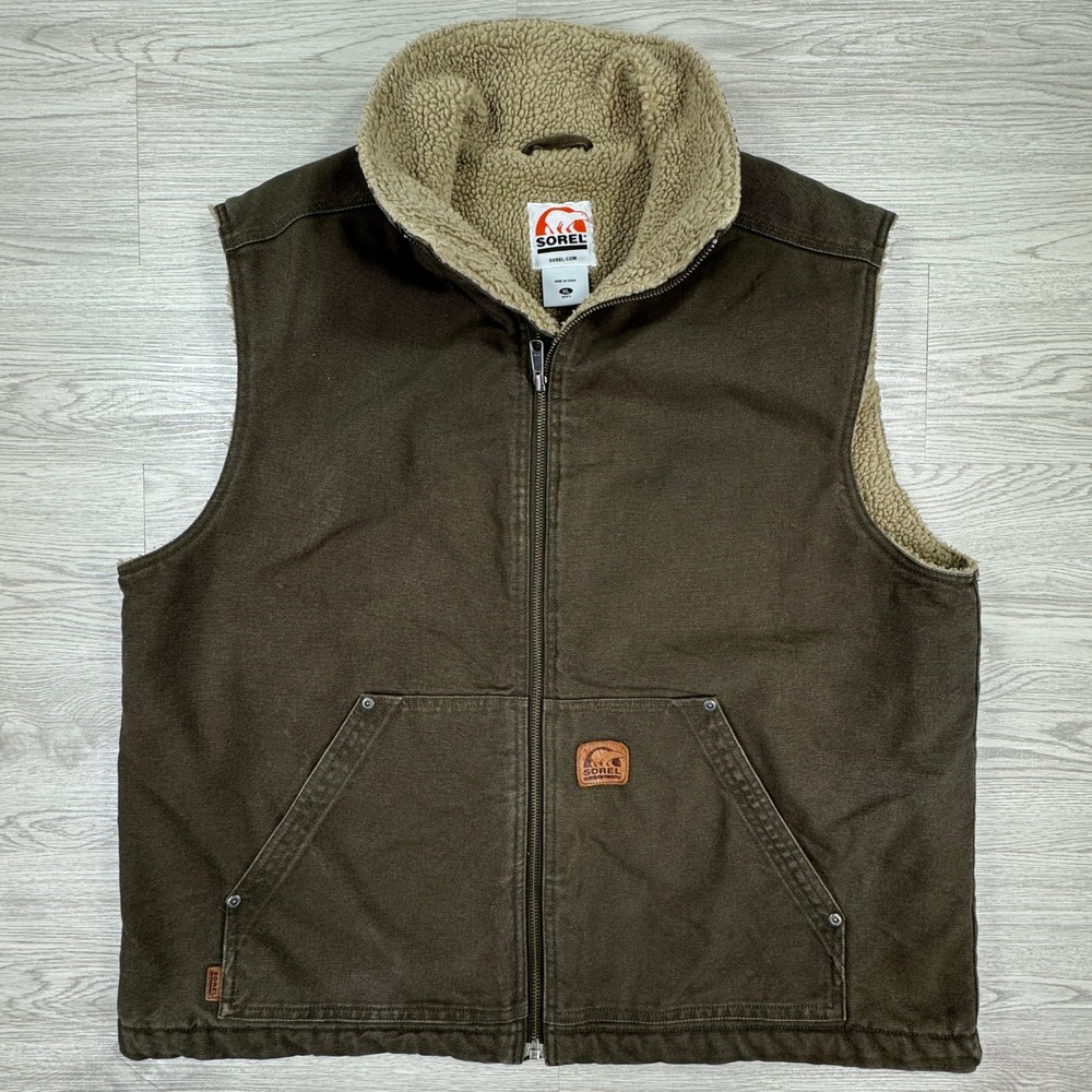 Sorel Men's Vest Canvas Sherpa Lined Full Zip Brown XL Workwear Outdoor